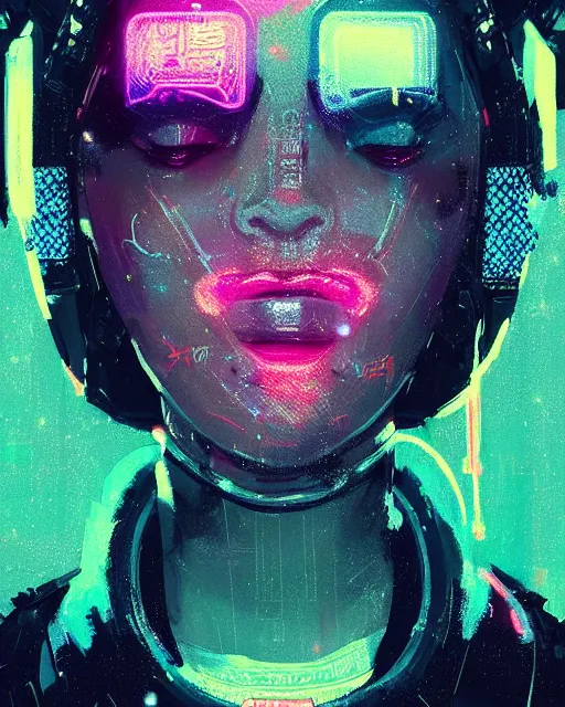 Prompt: detailed portrait queen neon operator girl, cyberpunk futuristic neon, reflective puffy coat, decorated with traditional japanese ornaments by ismail inceoglu dragan bibin hans thoma greg rutkowski alexandros pyromallis nekro rene maritte illustrated, perfect face, fine details, realistic shaded, fine - face, pretty face