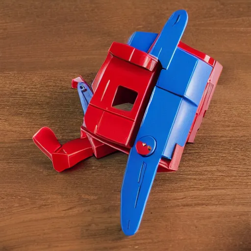 Image similar to photograph of a red and blue bleyblade toy