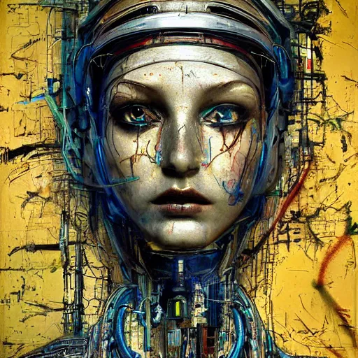 Image similar to human 3 d by pantokrator, woman head made of mech mask rendered in unreal engine, cyberpunk, dark, scifi, painted by david burliuk | bernard buffet | carne griffiths | stanislaw lem