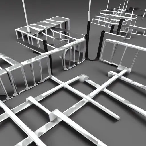 Image similar to futuristic obstacle course with barriers, 3 d render, highly detailed