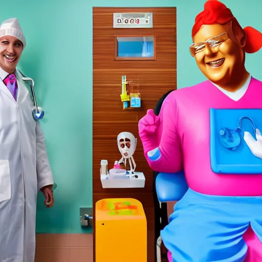 Image similar to photo of a happy patient and doctor or nurse in a hospital room made out of soft candy, candy hospital equipment, candy hospital room, candy treatments, oompa loompa virus, willy wonka pandemic