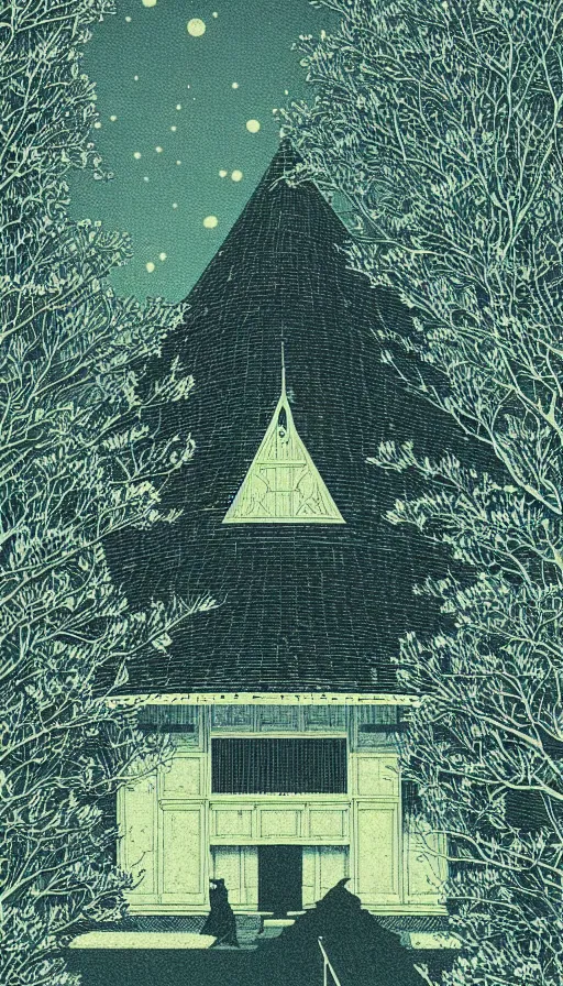 Image similar to witch house space, sharp focus, risograph by kawase hasui, cinematic, game art