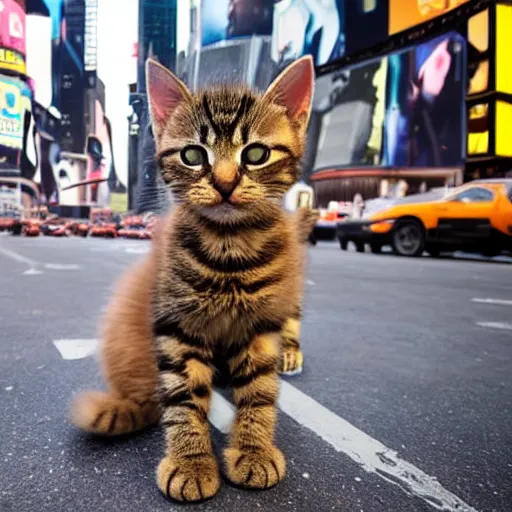 Prompt: baby cat in new york times square, award winning photo