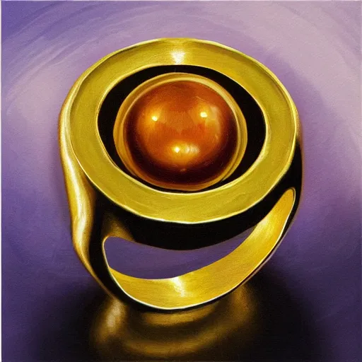 Image similar to a dnd golden wedding ring with three small glowing orbs in the center of its face, detailed oil painting, realistic, studio lighting