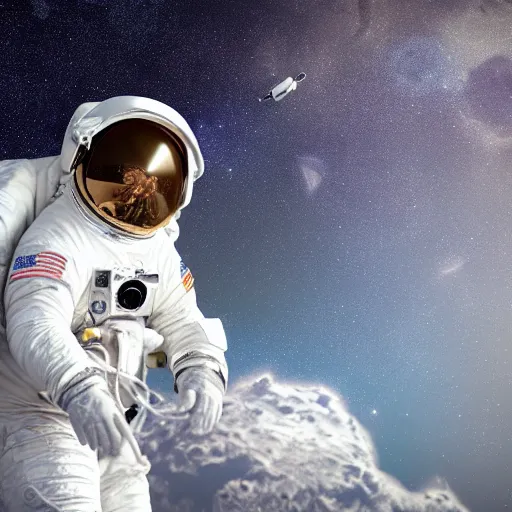 Prompt: 3 d render of an astronaut flying with nothing but space and stars around him,