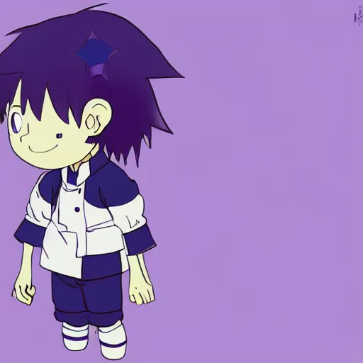 Image similar to cute little boy wearing an sailor suit, purple color palette, inspired in made in abyss and hirohiko araki, ray tracing