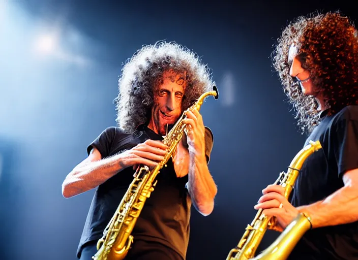 Image similar to photo still of kenny g on stage at vans warped tour!!!!!!!! at age 4 8 years old 4 8 years of age!!!!!!! playing saxophone, 8 k, 8 5 mm f 1. 8, studio lighting, rim light, right side key light