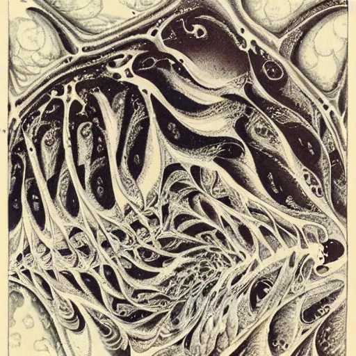 Image similar to cat as a fractal distortion, lithograph, watercolors, ink, M.C. Escher, moebius