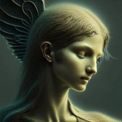 Image similar to crying angel, very detailed face, detailed features, fantasy, circuitry, explosion, dramatic, intricate, elegant, highly detailed, digital painting, artstation, concept art, smooth, sharp focus, illustration, art by Gustave Dore, octane render