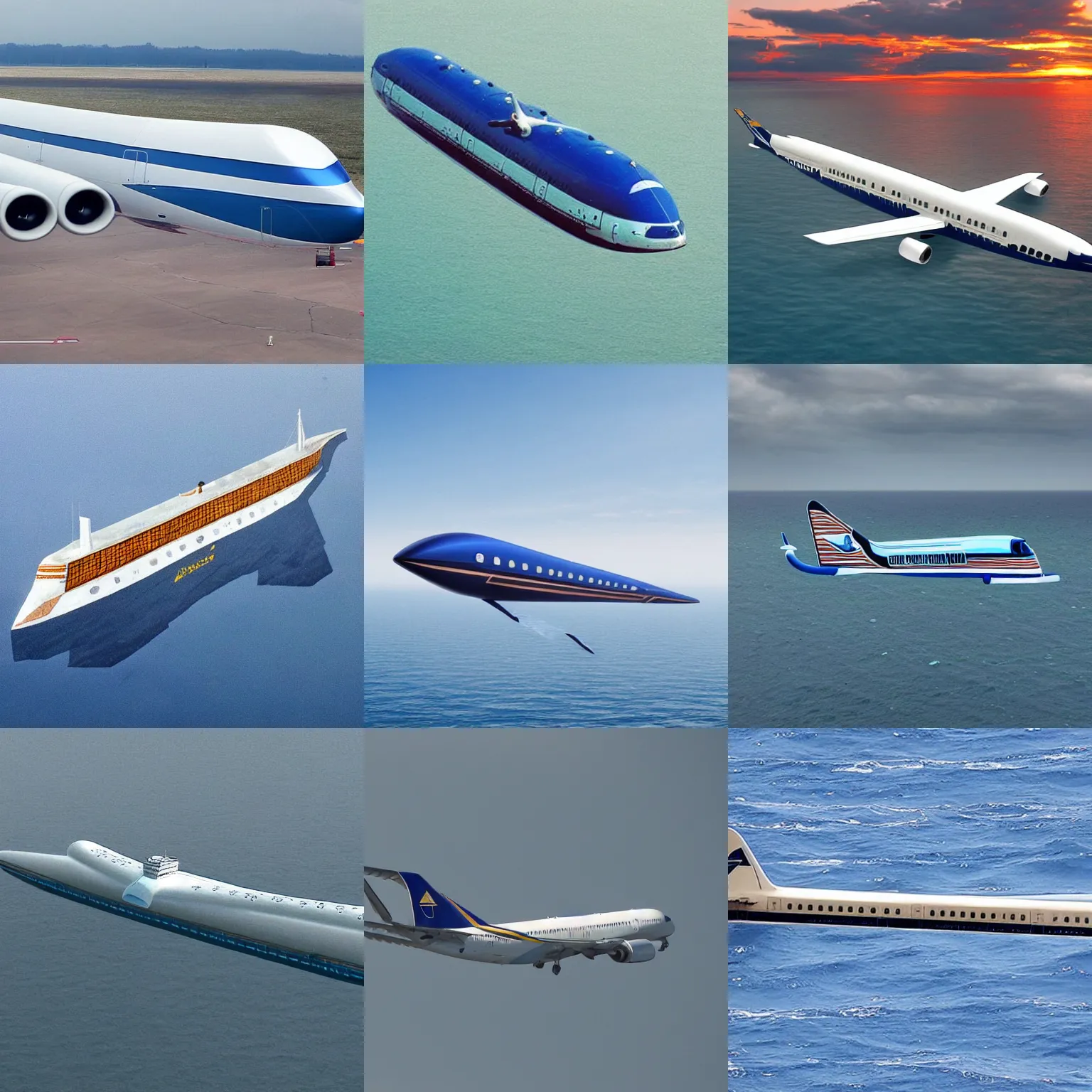 Prompt: an airplane that looks like an ocean liner
