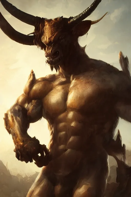 Image similar to Minotaur, character art by Greg Rutkowski, 4k digital render