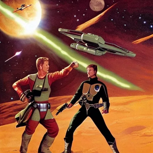 Prompt: captain kirk fighting boba fett on mars