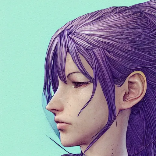 Image similar to the head of tifa lockhart partially made of potatoes roots and violets, an ultrafine detailed illustration by james jean, final fantasy, intricate linework, bright colors, behance contest winner, vanitas, angular, altermodern, unreal engine 5 highly rendered, global illumination, radiant light, detailed and intricate environment