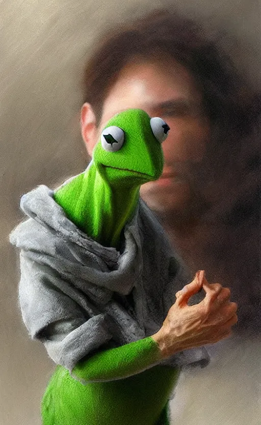 Image similar to kermit the frog by zhaoming wu, nick alm