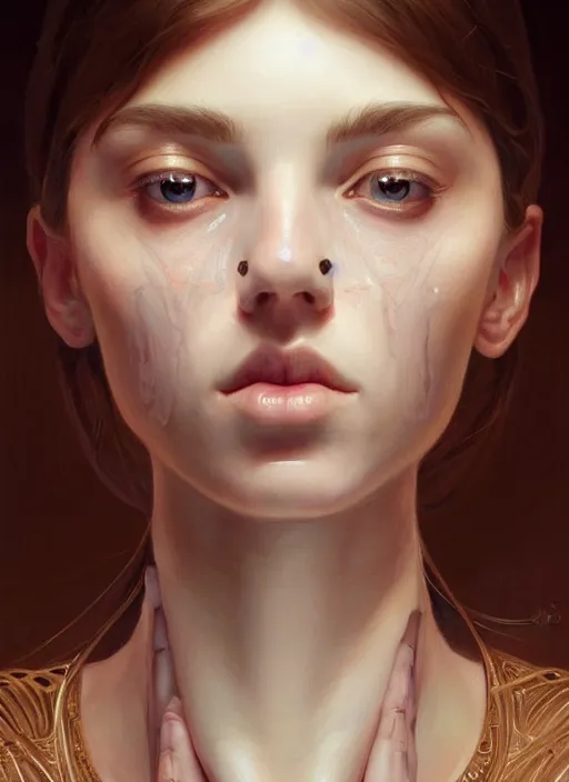 Image similar to symmetry!! portrait of young woman cursed with ever - increasing physical and mental perfection, slice - of - life, realism, perfect face!! intricate, elegant, highly detailed, digital painting, artstation, concept art, smooth, sharp focus, illustration, art by artgerm and greg rutkowski and alphonse mucha