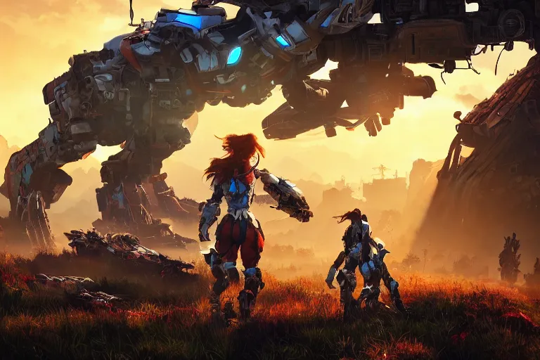 Image similar to scrapper machine mecanical creature robot of horizon forbidden west horizon zero dawn radiating a glowing aura global illumination ray tracing hdr fanart arstation by ian pesty and alena aenami artworks in 4 k