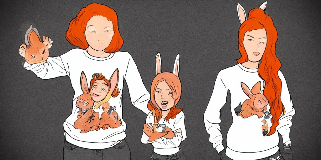 Image similar to women, ginger, cartoon, sweatshirt, concept art, concept art, bunny ears,