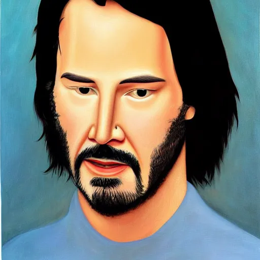 Prompt: portrait of Keanu Reeves, painted by Fernando Botero