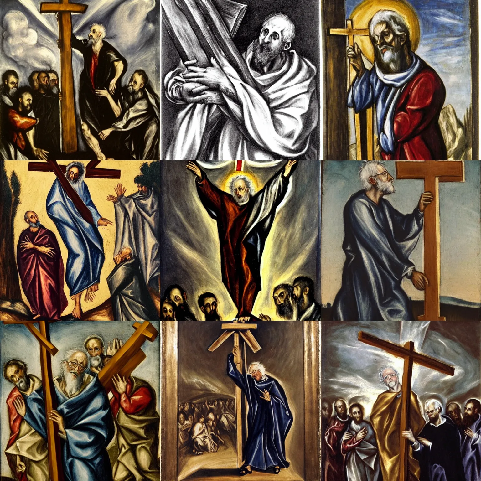 Image similar to bernie sanders carrying a cross, el greco, mannerism, dramatic lighting