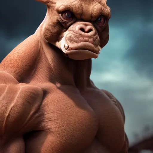 Image similar to photography of a realistic machoke animal, ultra detailed, 8 k, cinematic lighting, natural background, trending on artstation, pokemon