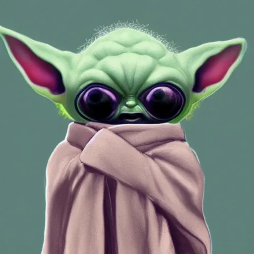 Image similar to Concept art of Baby Yoda wearing sith robes