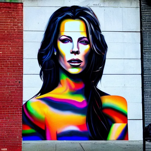 Prompt: Street-art portrait of kate beckinsale in style of Eduardo Kobra