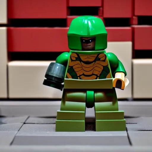 Prompt: doomguy as a lego figure, 4k, high detail, high-resolution photograph, professional photography, ultra-detail, lego