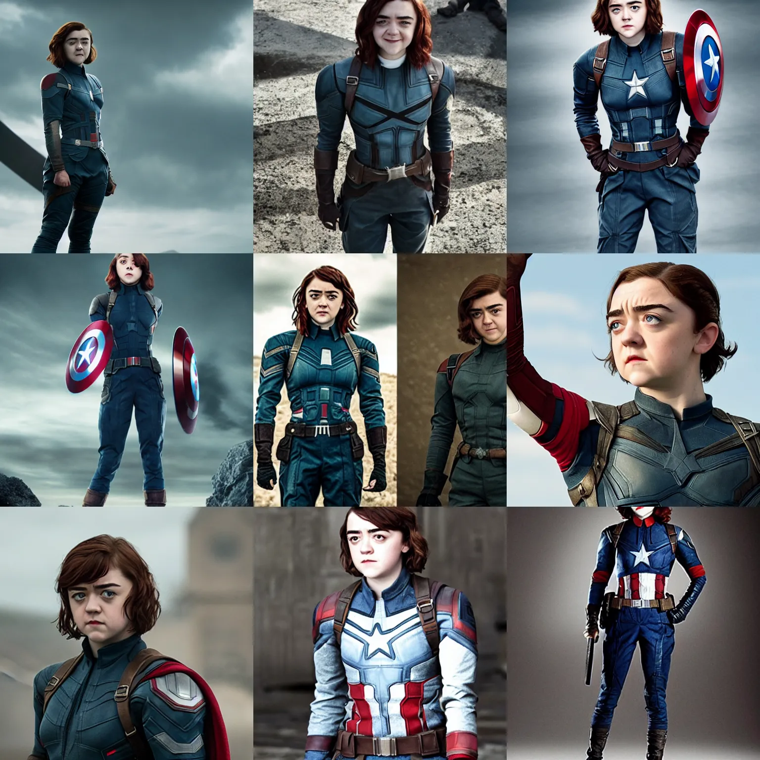 Prompt: Maisie Williams as Captain America
