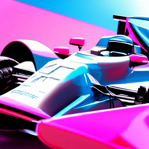 Image similar to detailed photo of a synthwave formula one car, 8 k.