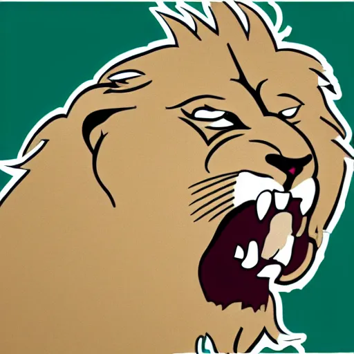 Image similar to sports logo of a laughing lion