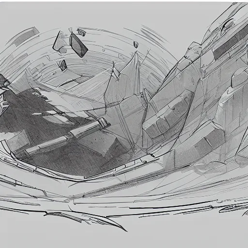 Prompt: rough concept sketch for a sci fi landscape artwork