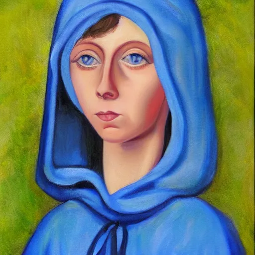 Image similar to margaret keane oil on canvas, little red riding hood, full body portrait