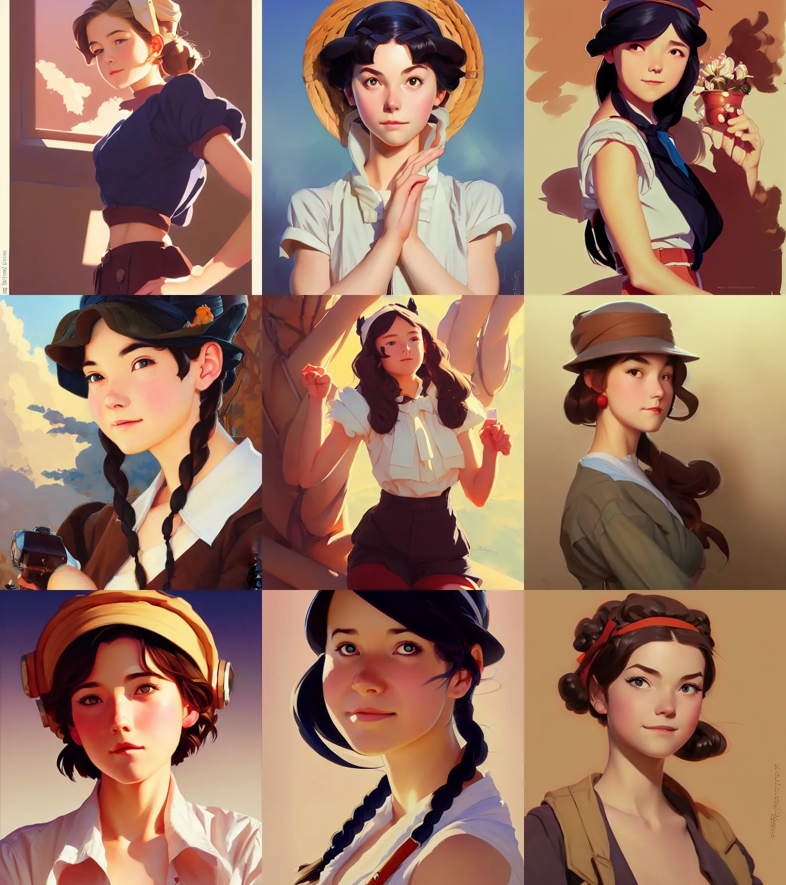 Prompt: portrait, cute girl, california, in the style of studio ghibli, j. c. leyendecker, greg rutkowski, artgerm