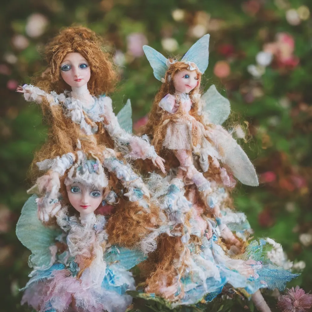 Image similar to high quality presentation photo of a detailed fairy doll in the style of Nicoletta Ceccoli photography 4k f1.8 anamorphic bokeh 4k Canon Nikon