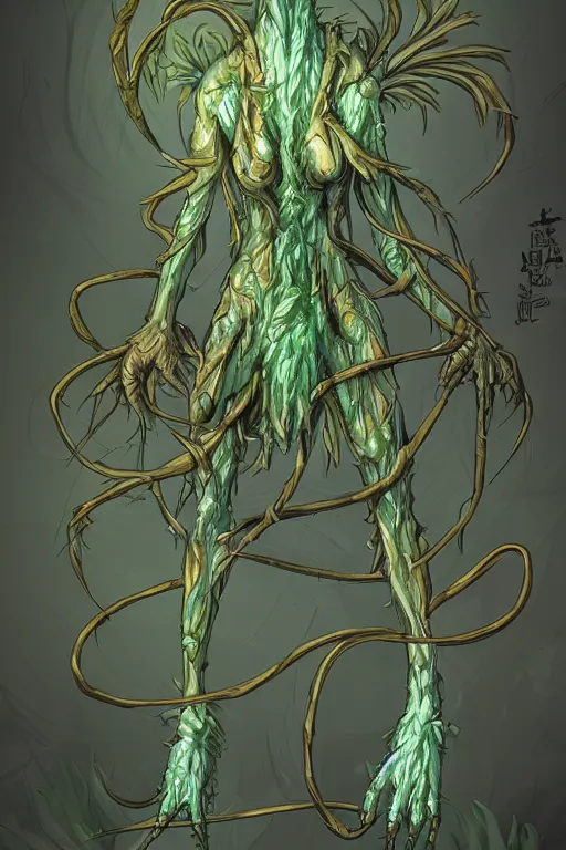 Prompt: a humanoid plant monster, amber glow, highly detailed, digital art, sharp focus, trending on art station, plant, anime art style
