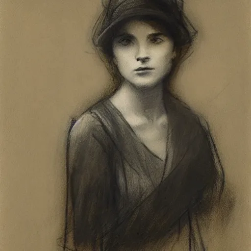 Image similar to a young woman detective by alfred stevens, charcoal