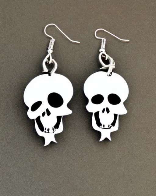 Image similar to spooky cartoon skull, 2 d lasercut earrings, in the style of tim burton