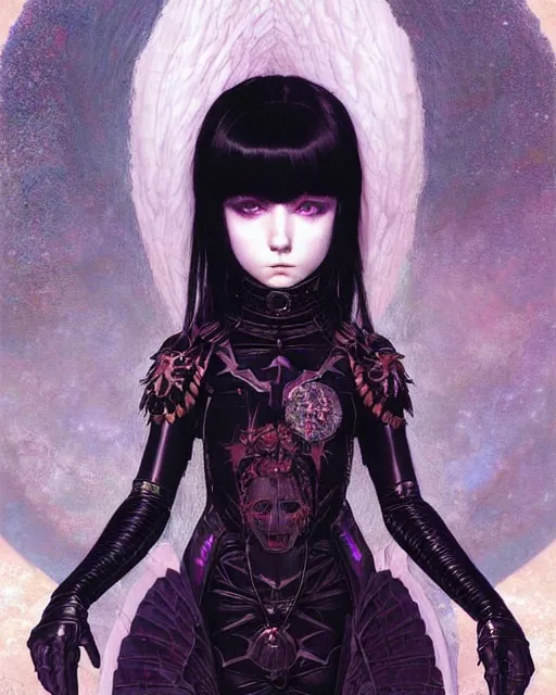 Image similar to portrait of beautiful cute young goth maiden girl with short white hairs in warhammer armor, art by ( ( ( kuvshinov ilya ) ) ) and wayne barlowe and gustav klimt and artgerm and wlop