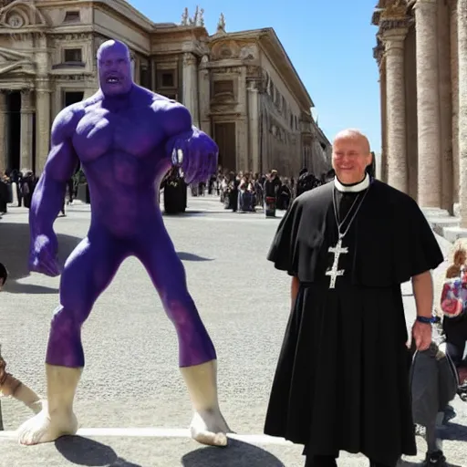 Prompt: a vacation photo of thanos visiting the vatican