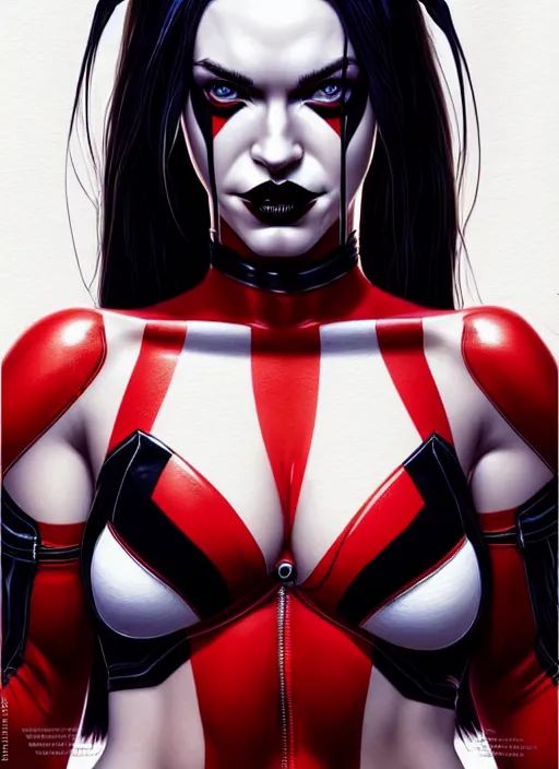 Image similar to symmetry!! gantz portrait of megan fox as harley quinn, unholy, intricate, highly detailed, dynamic lighting, digital art, digital painting, artstation, terence nielsen, sharp focus, illustration, art by artgerm and greg rutkowski and moebius, 8 k