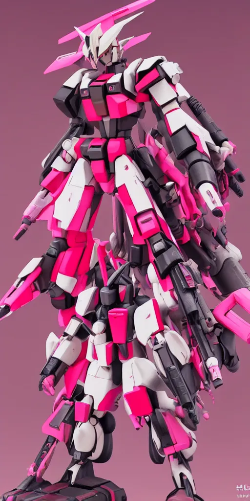 Prompt: isometric of female gundams in pink and red collection ， 3 d octane render ， provenance ， detailed,