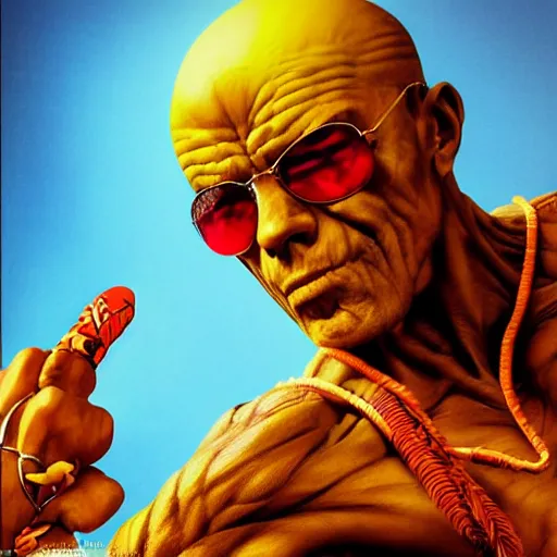 Prompt: hunter s. thompson as dhalsim street fighter, ultra realistic, concept art, intricate details, highly detailed, photorealistic, octane render, 8 k, unreal engine, art by frank frazetta, simon bisley, brom