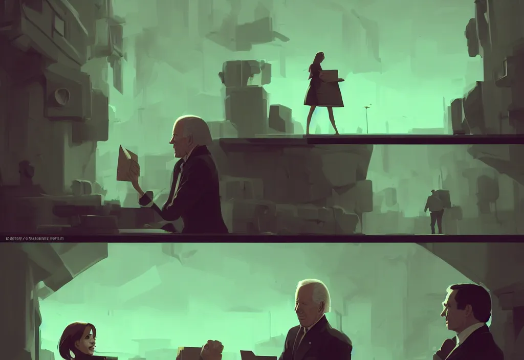 Prompt: joe biden vs emma watson, epic debates during presidental elections, cnn, fox news, agitation poster, fantasy, by atey ghailan, by greg rutkowski, by greg tocchini, by james gilleard, by joe gb fenton, dynamic lighting, gradient light green, brown, blonde cream, salad and white colors in scheme, grunge aesthetic