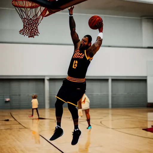 Prompt: photo of asian lebron james dunking a basketball, nikon d 7 3 0