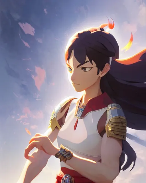 Prompt: azctec warrior, cat girl, finely detailed perfect face, exquisite details, fire magic, mid view, design on a white background, by studio muti, greg rutkowski makoto shinkai takashi takeuchi studio ghibli