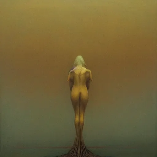 Image similar to It's back guys, oil on canvas by Zdzisław Beksiński