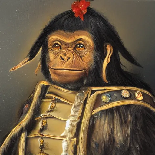 Prompt: An exquisite oil painting of a chimpanzee dressed like Napoleon