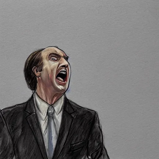 Image similar to saul goodman screaming, courtroom sketch