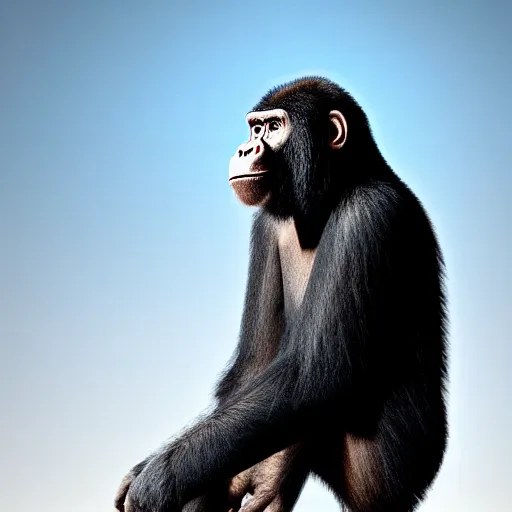 Prompt: an ape the size of a skyscraper In the distance