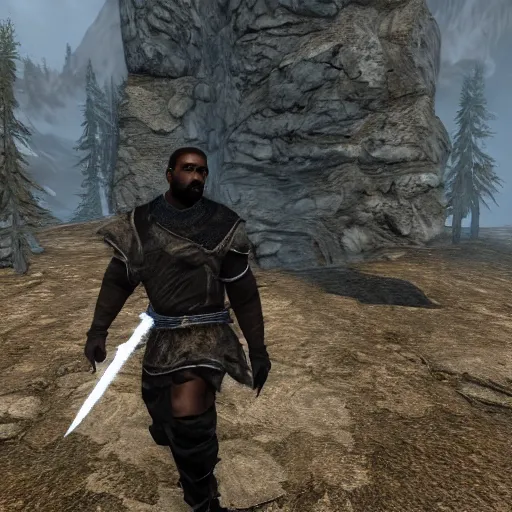 Prompt: a screenshot of Kanye West as an NPC in Skyrim